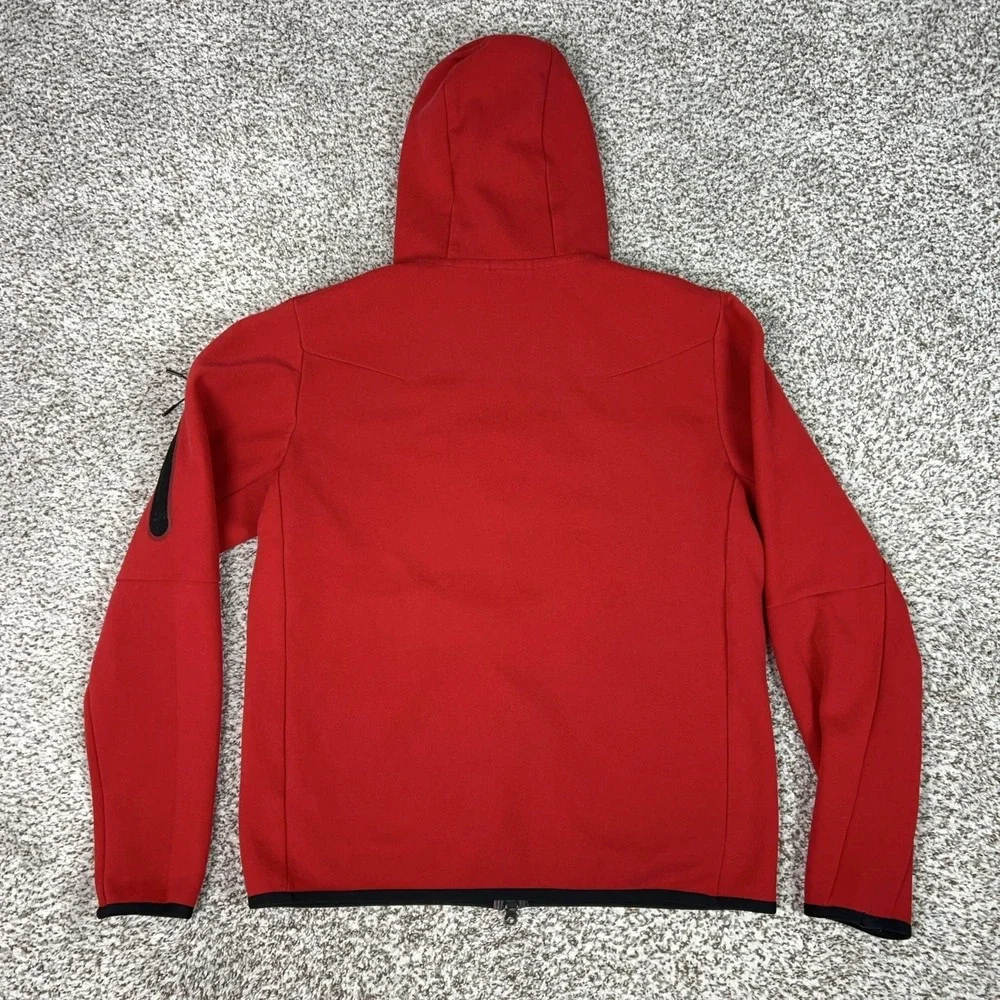 Nike Jacket Mens Medium Red Hooded Full Zip Tech Fleece Hoodie Running Gym Logo